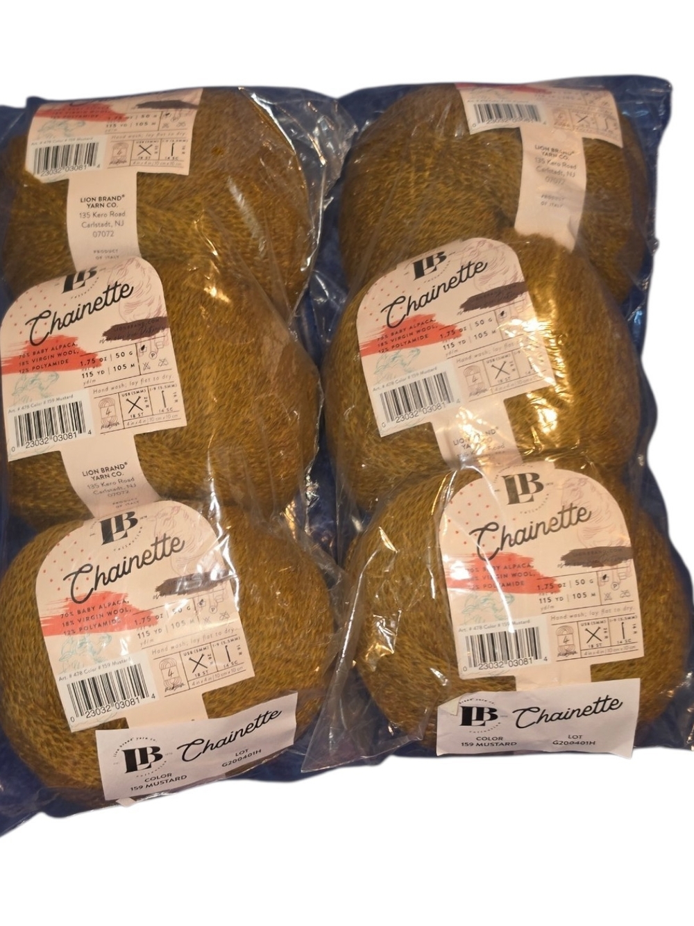 Lion Brand LB Collection Chainette Mustard Yarn Lot 6 Baby Alpaca Wool